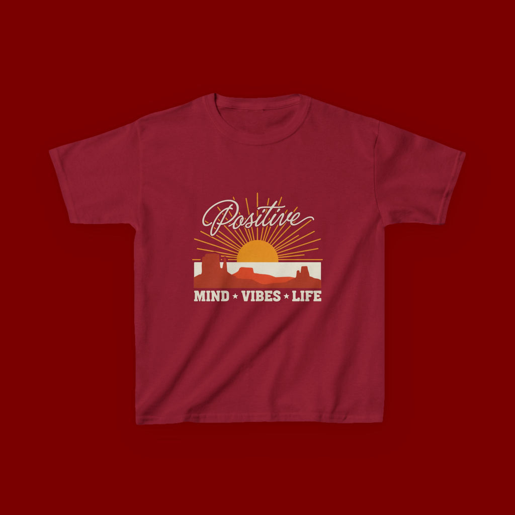 Kids T-Shirt - "Positive" Retro Sunrise Tee (Mind • Vibes • Life)