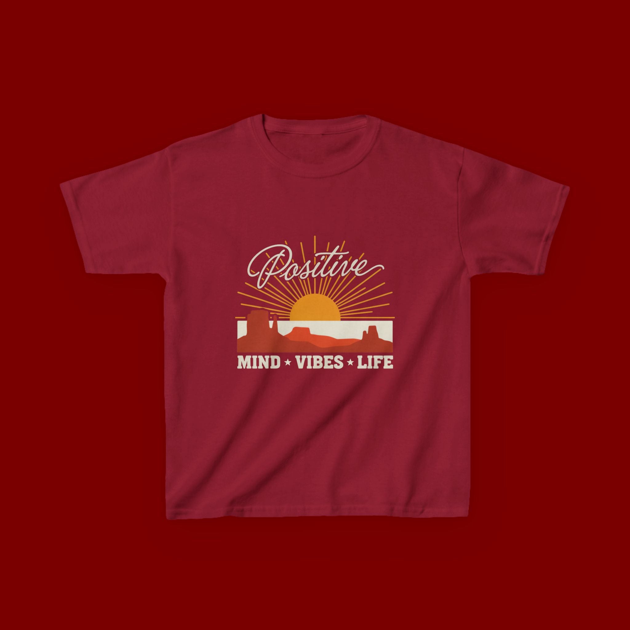Kids T-Shirt - "Positive" Retro Sunrise Tee (Mind • Vibes • Life)