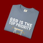 God Is The Top Priority T-Shirt — Faith Christian Inspirational Tee with Hourglass Design