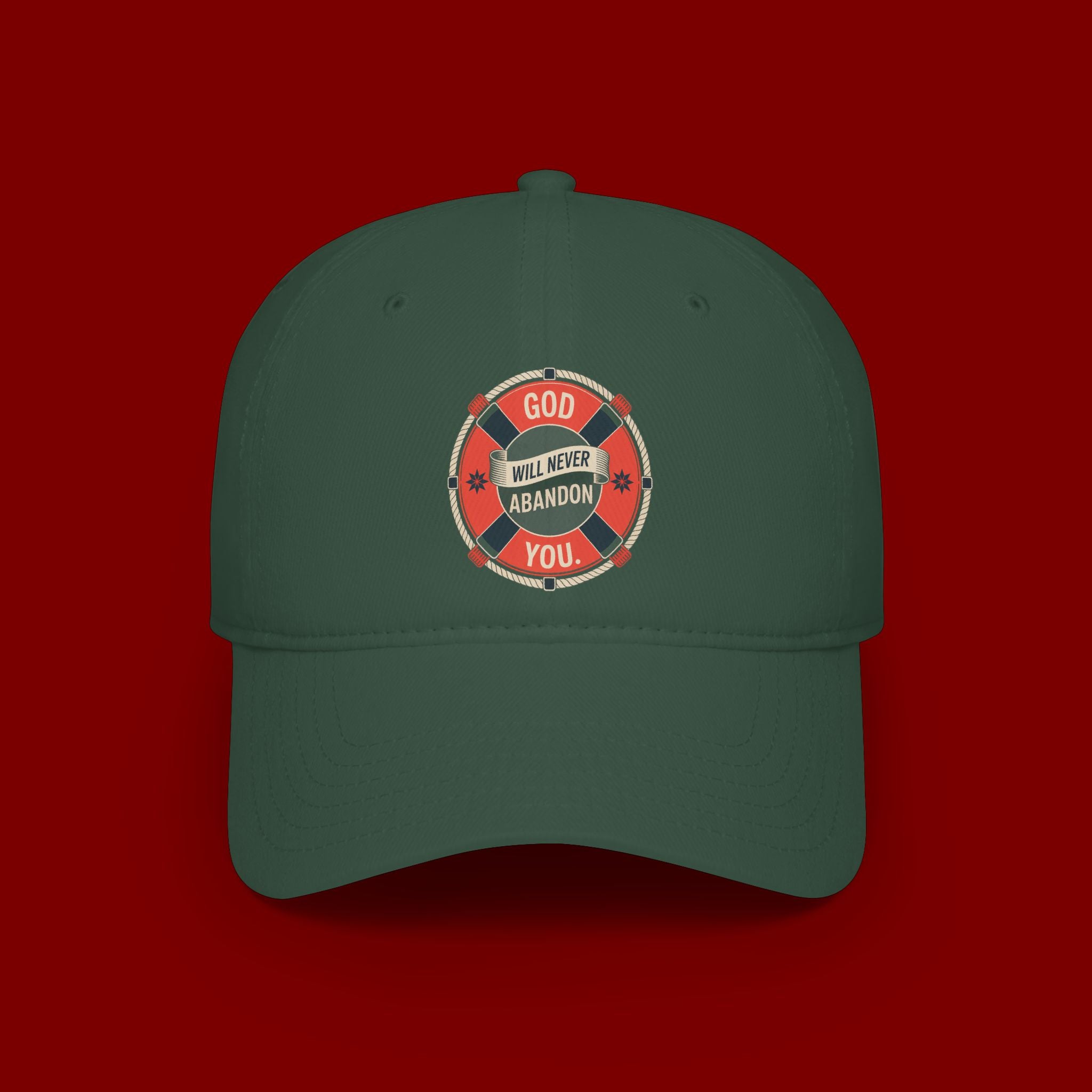 Baseball Cap - "God Will Never Abandon You" Lifesaver Graphic Christian Hat