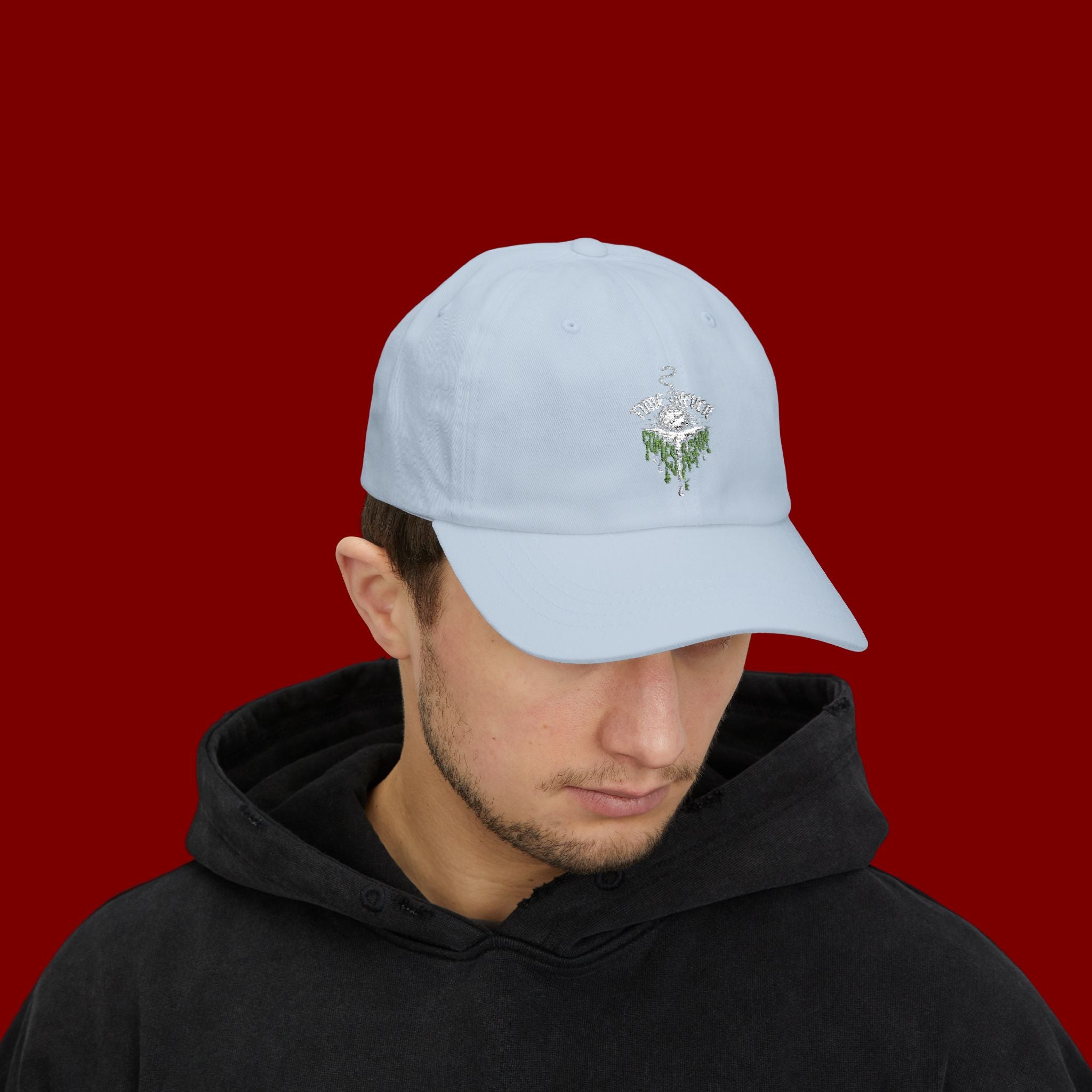 Dad Cap — Minimal Green Plant Drip Embroidered Hat