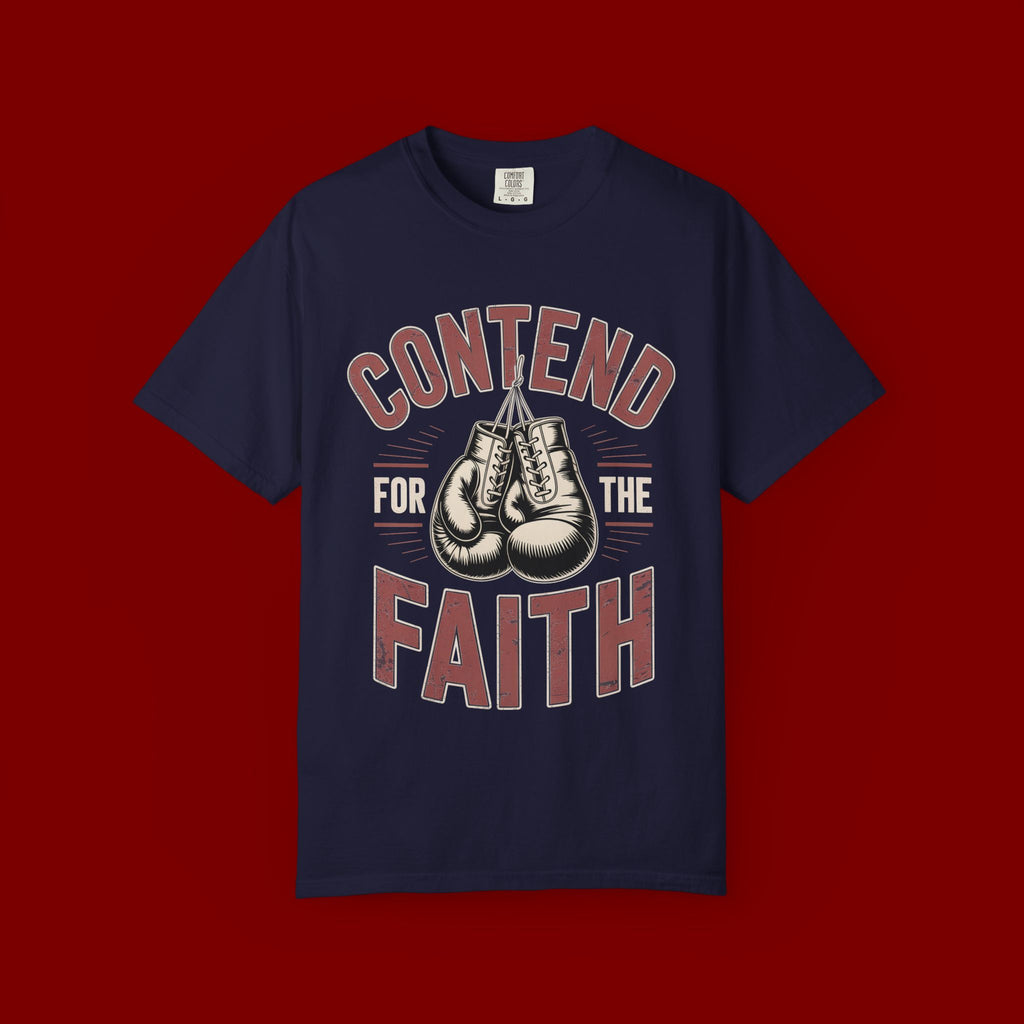 Contend for the Faith T-Shirt — Vintage Boxing Gloves Christian Tee