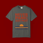 Never Panic Just Pray T‑Shirt — Retro Sunset Faith Tee