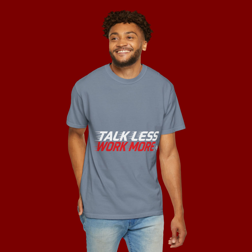 Work More Graphic T-Shirt — Bold Red Minimalist Slogan Tee
