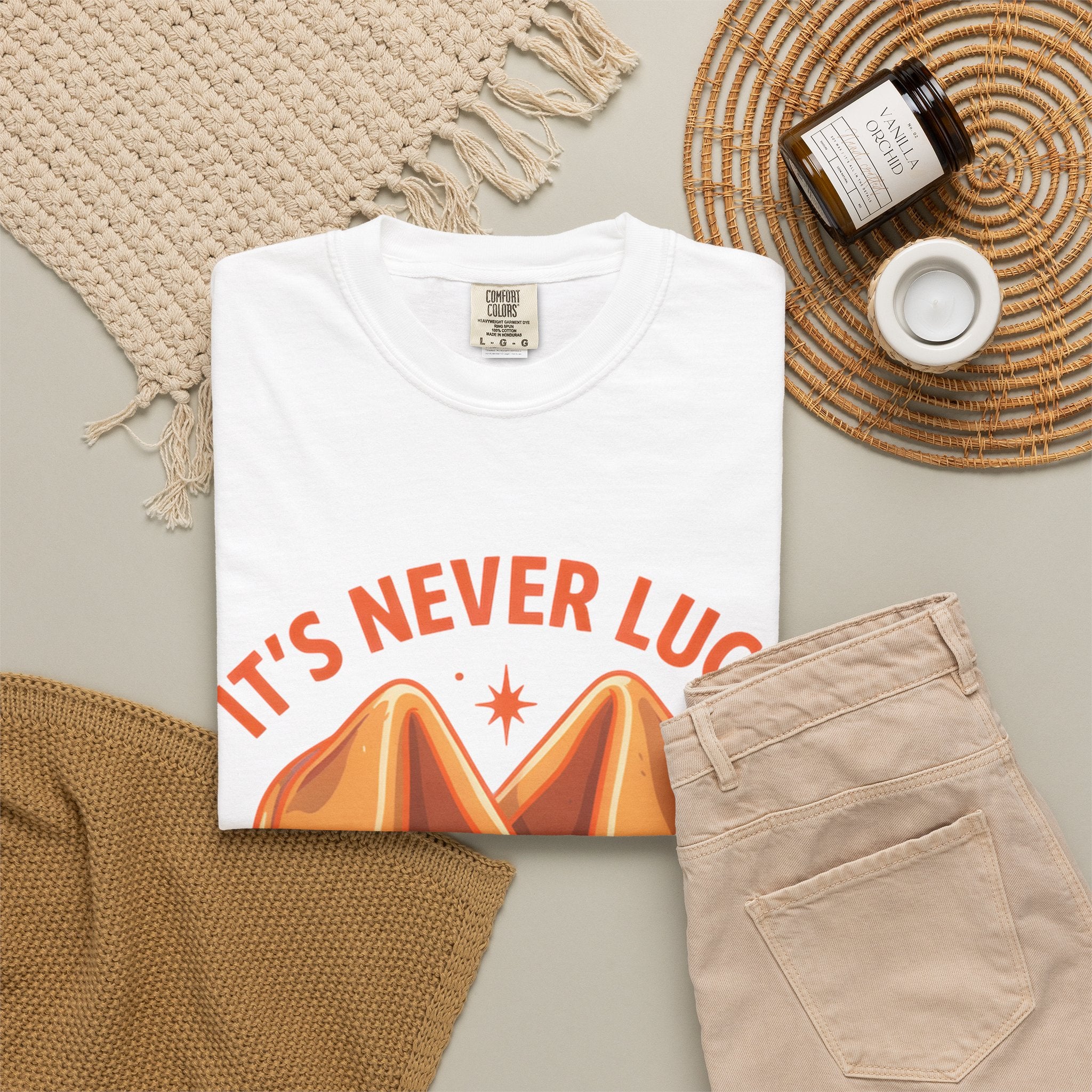 Christian Graphic T-Shirt — “It’s Never Luck, It’s Always God” Fortune Cookie Design