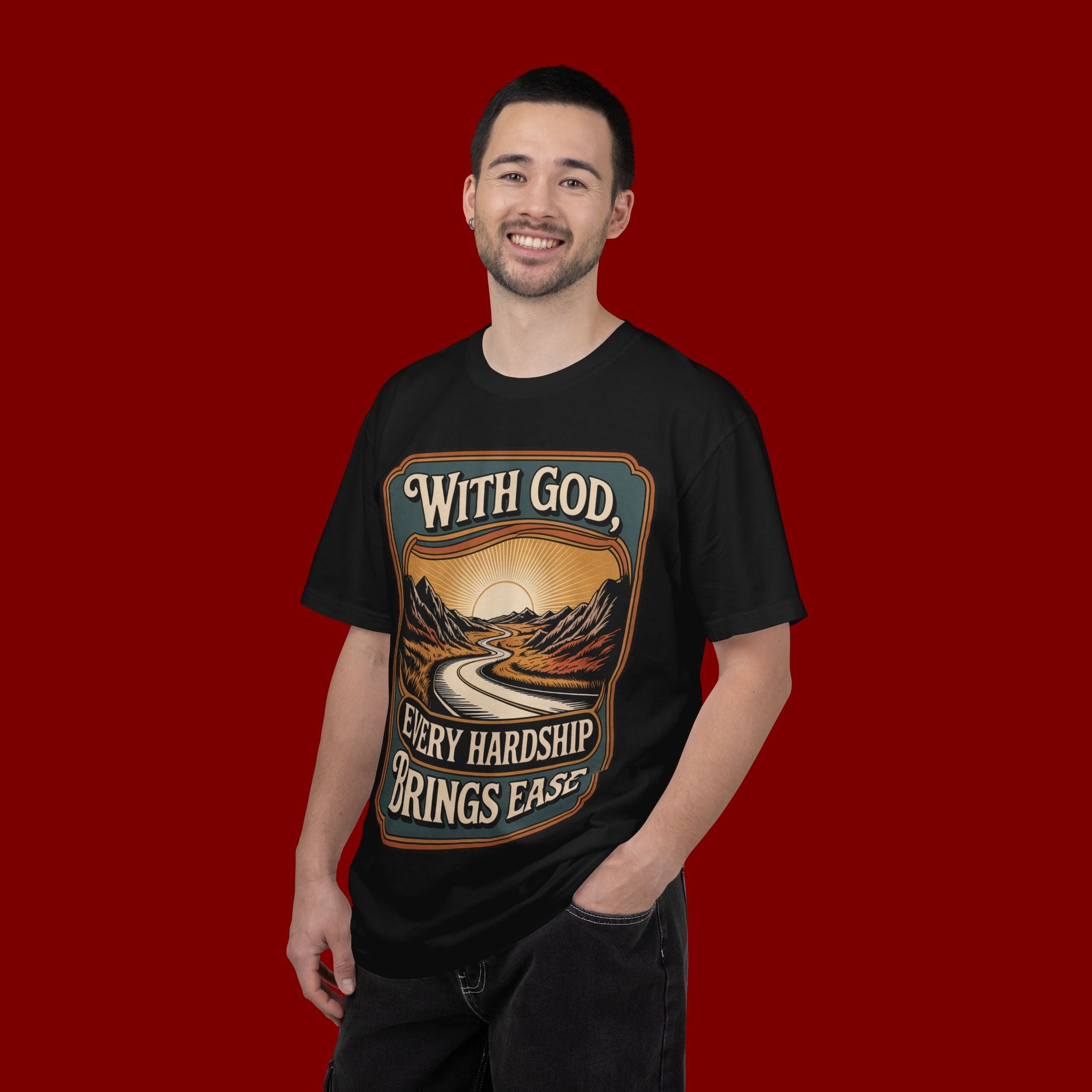 Inspirational Graphic T-Shirt — "With God, Every Hardship Brings Ease"