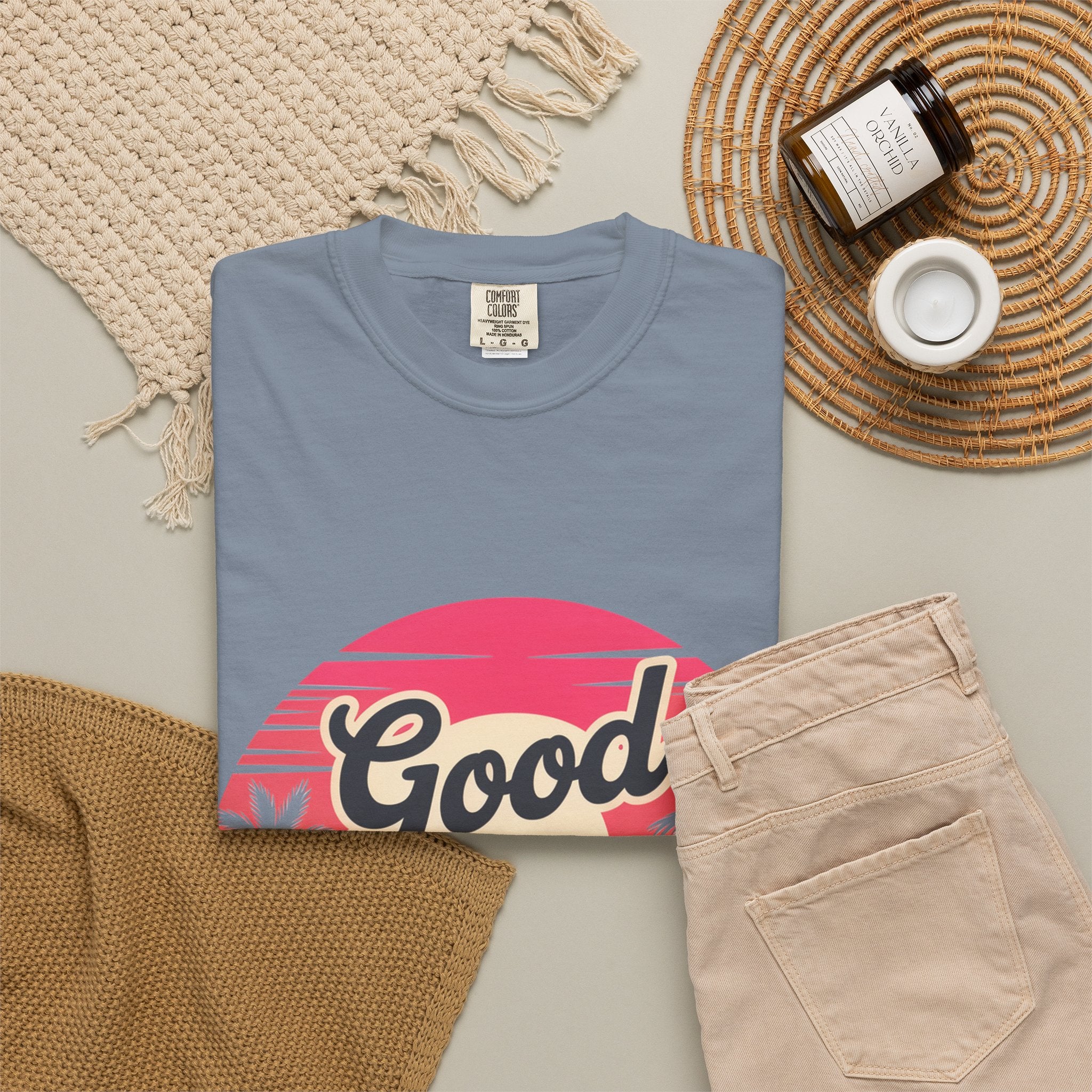Good Vibes Only T-Shirt — Retro Sunset Palm Tee