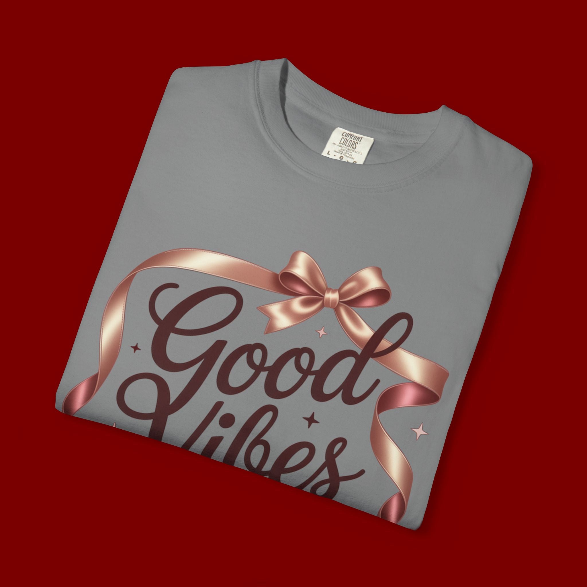 Good Vibes Only T-Shirt — Positive Message Graphic Tee with Ribbon Design