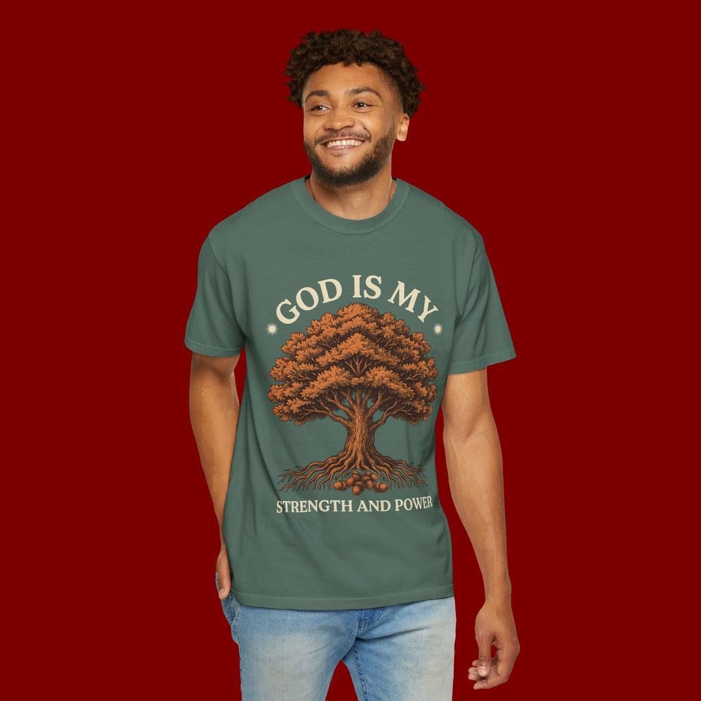 God Is My Strength Tree T-Shirt — Faith-Based Inspirational Tee