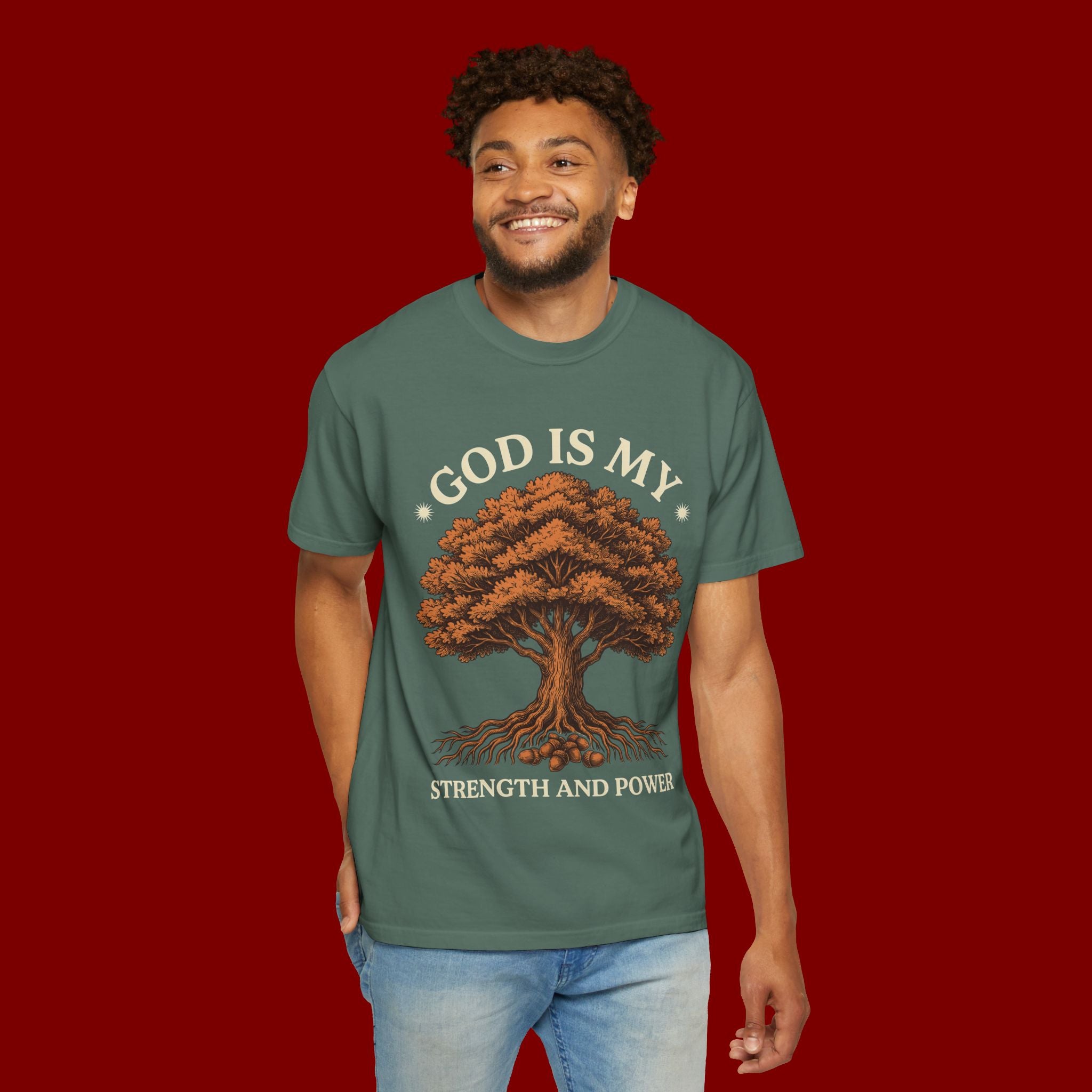 God Is My Strength Tree T-Shirt — Faith-Based Inspirational Tee