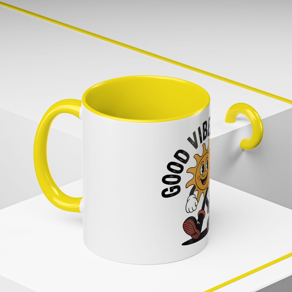 Good Vibes Only Coffee Mug - Retro Sun Cartoon Accent Mug (11/15oz)