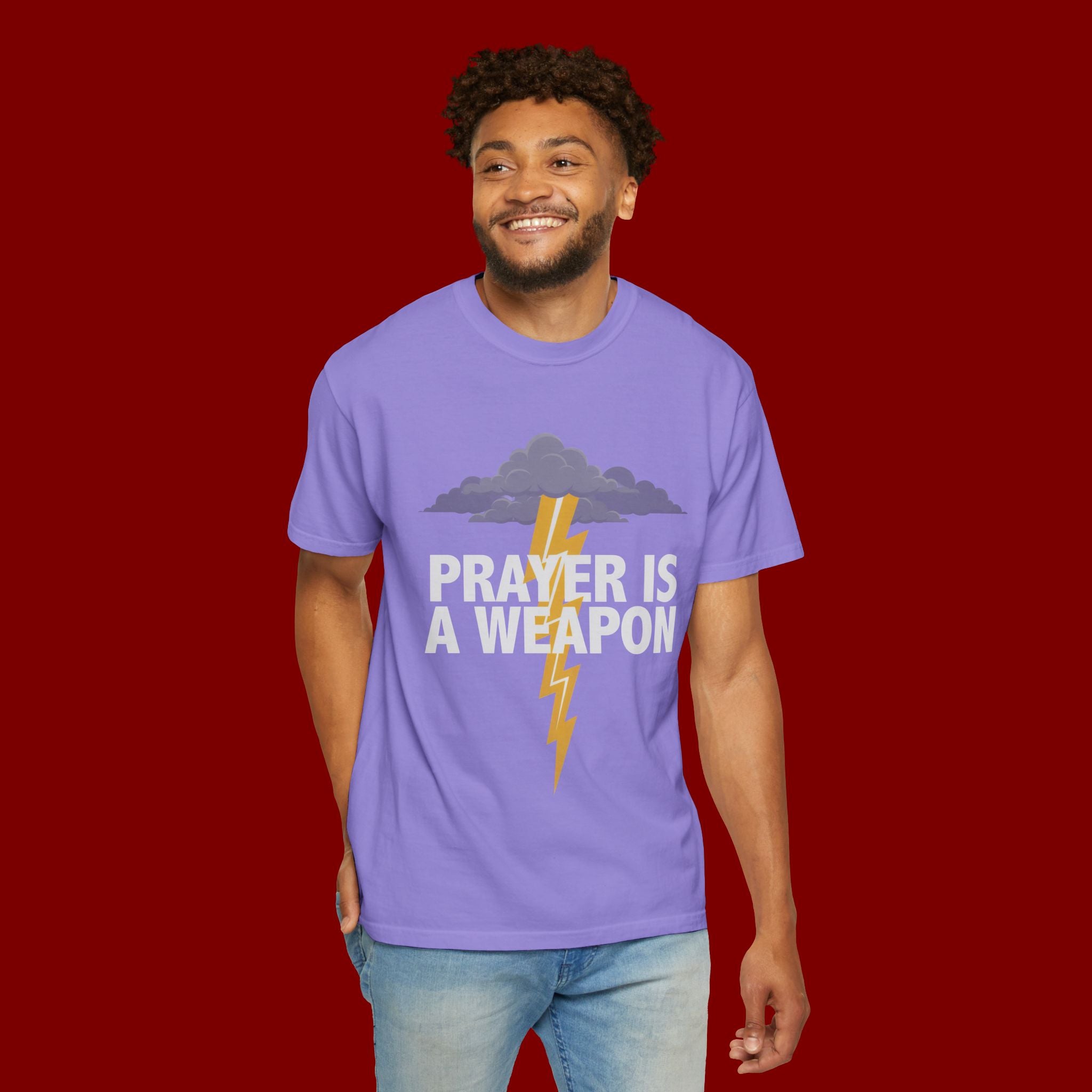 Prayer Is a Weapon T-Shirt — Christian Faith Lightning Graphic Tee