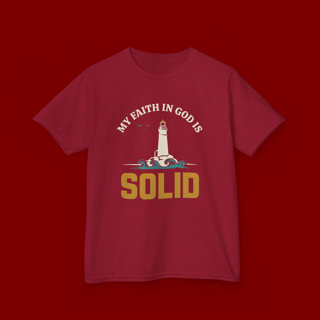 Kids T-Shirt — “My Faith in God is Solid” Lighthouse Christian Tee