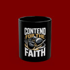 Contend for the Faith Black Mug – Inspirational Boxing Gloves Religious Coffee Cup (11oz/15oz)
