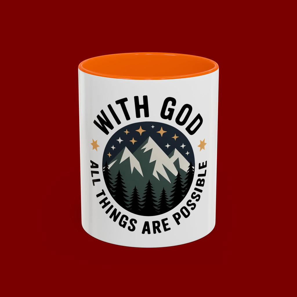 With God All Things Are Possible Accent Coffee Mug — Inspirational Faith Mountain Mug (11/15oz)