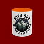With God All Things Are Possible Accent Coffee Mug — Inspirational Faith Mountain Mug (11/15oz)