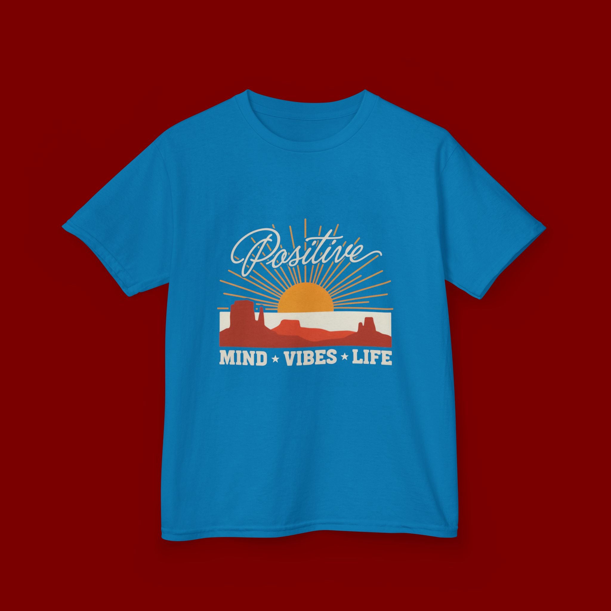 Kids T-Shirt - "Positive" Retro Sunrise Tee (Mind • Vibes • Life)
