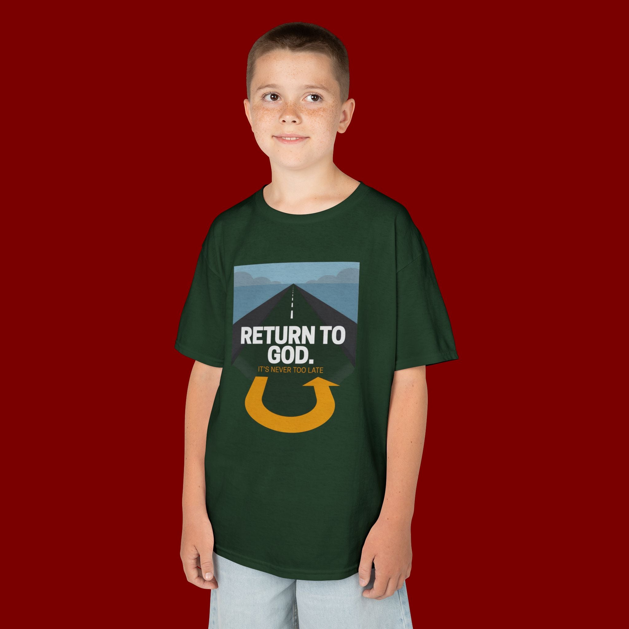 Kids Tee - "Return to God" Roadway Graphic Religious Youth Shirt
