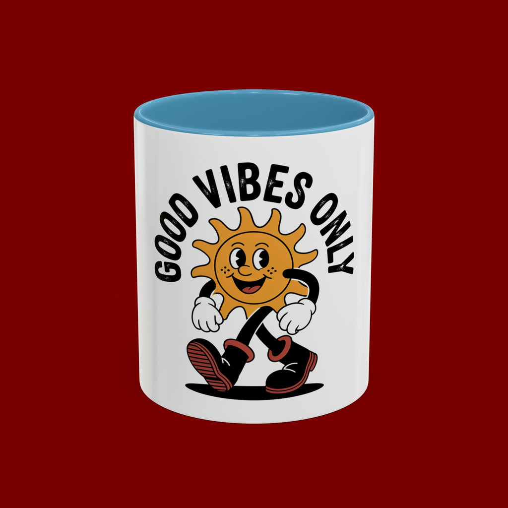 Good Vibes Only Coffee Mug - Retro Sun Cartoon Accent Mug (11/15oz)