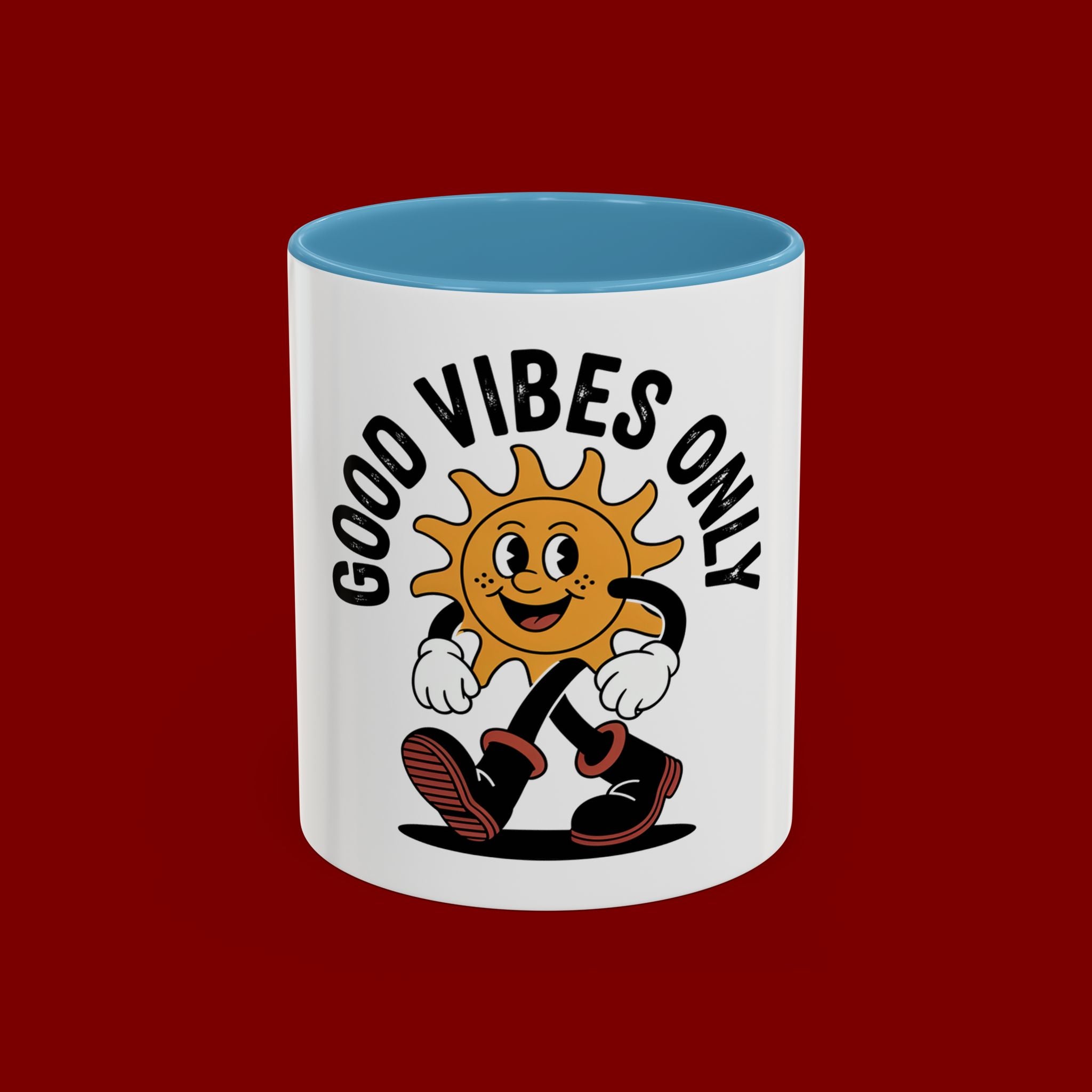 Good Vibes Only Coffee Mug - Retro Sun Cartoon Accent Mug (11/15oz)