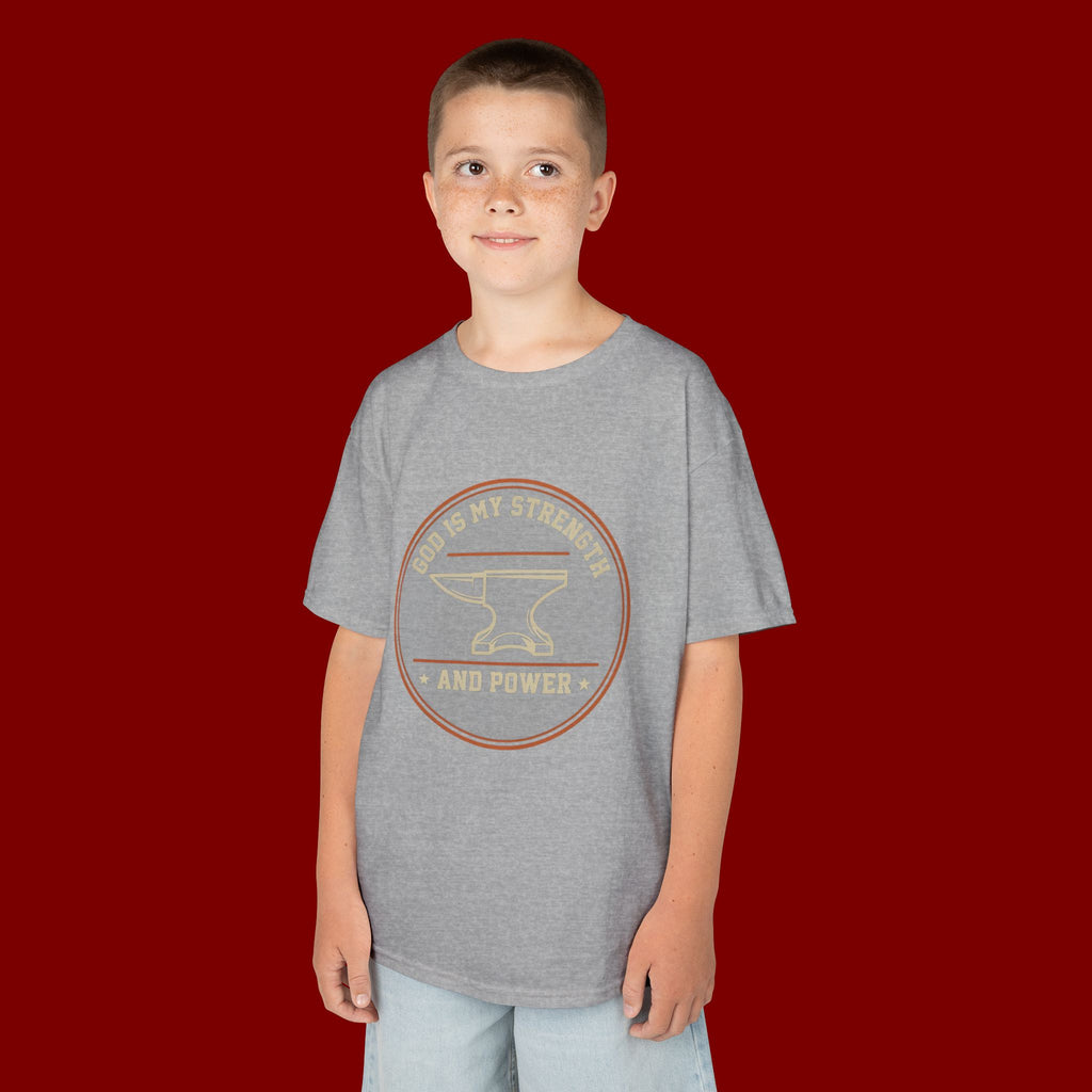 Kids Tee — "God Is My Strength and Power" Anvil & Anvil-Forge Christian Youth Shirt