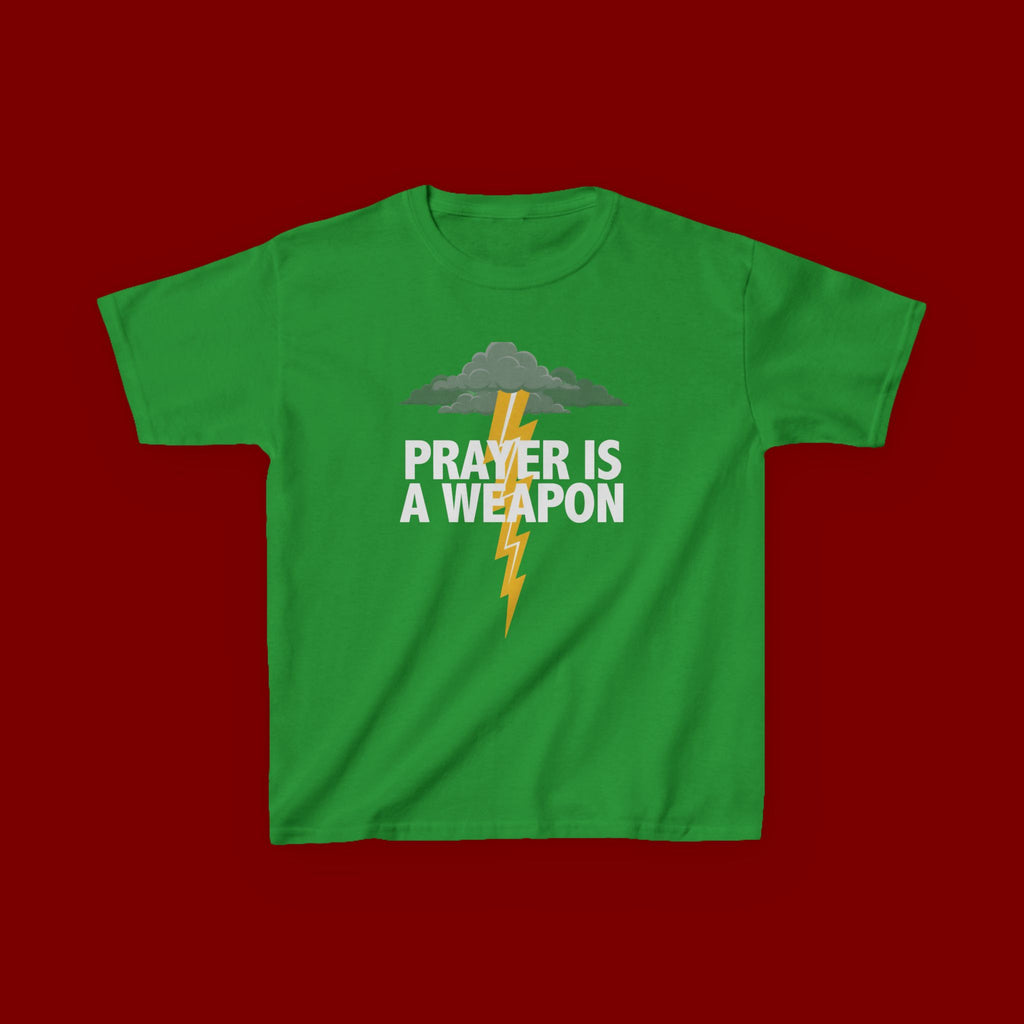 Kids Tee — "Prayer Is A Weapon" Lightning Graphic Christian Shirt