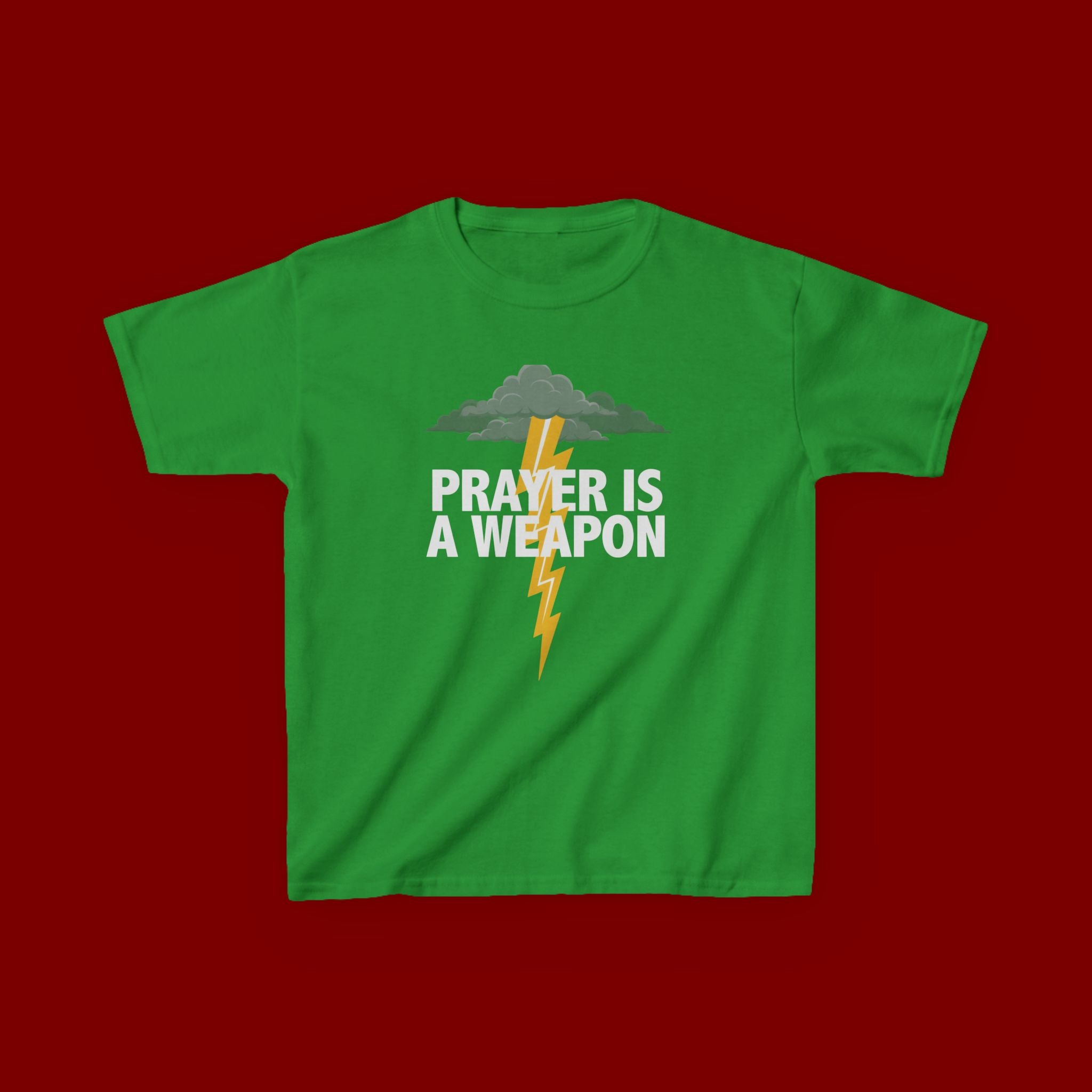Kids Tee — "Prayer Is A Weapon" Lightning Graphic Christian Shirt