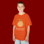 Kids Tee — "When GOD steps in, Miracles happen." Inspirational Christian T‑Shirt with Sprout Pot Design