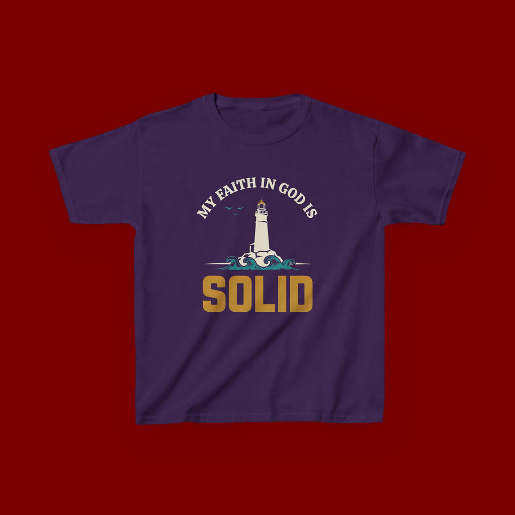 Kids T-Shirt — “My Faith in God is Solid” Lighthouse Christian Tee