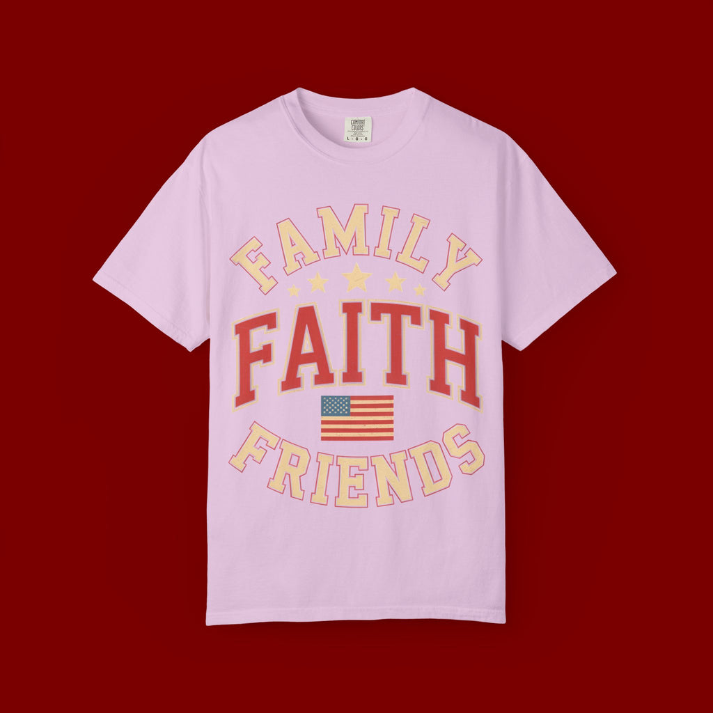 Family Faith Friends T-Shirt — Patriotic American Flag Tee