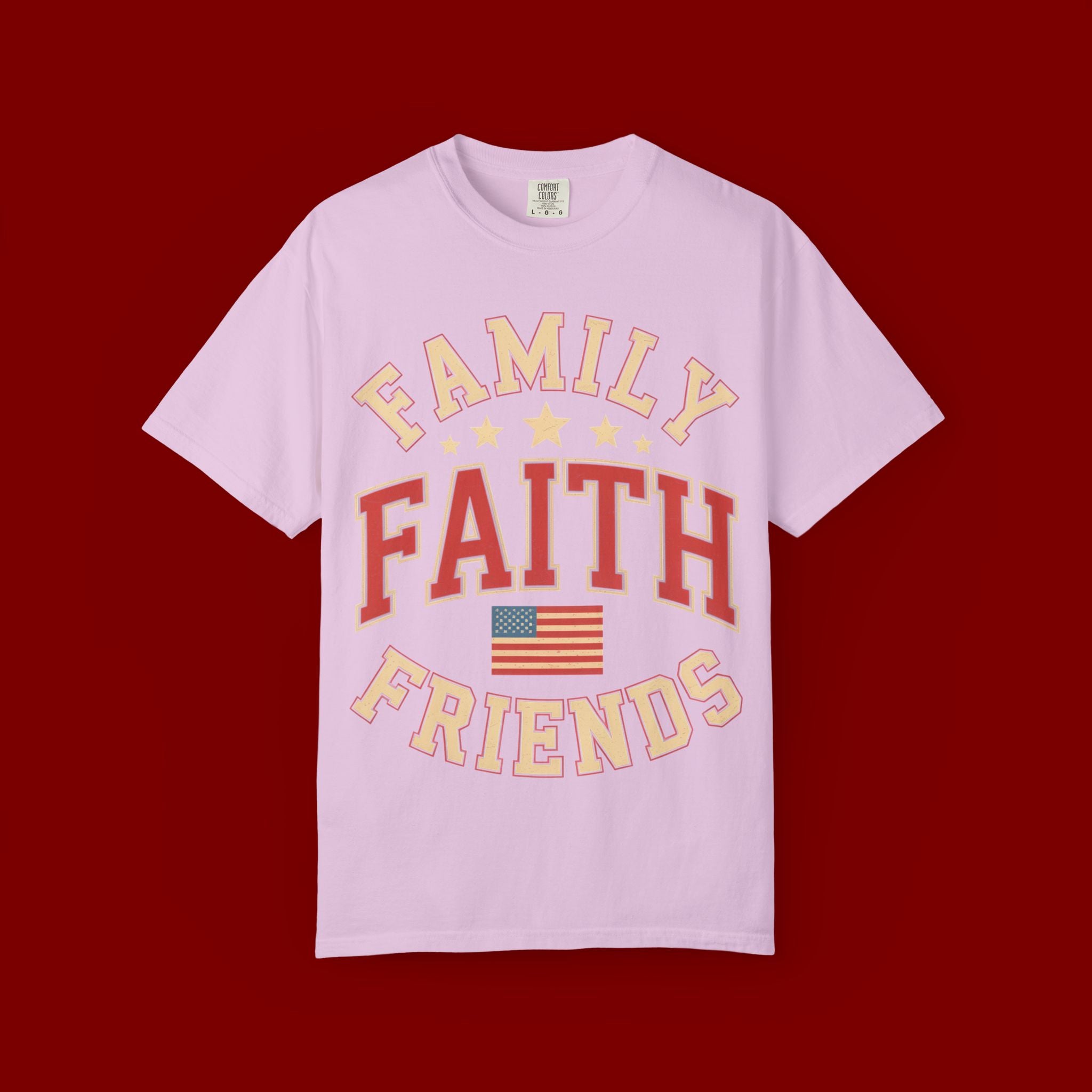 Family Faith Friends T-Shirt — Patriotic American Flag Tee