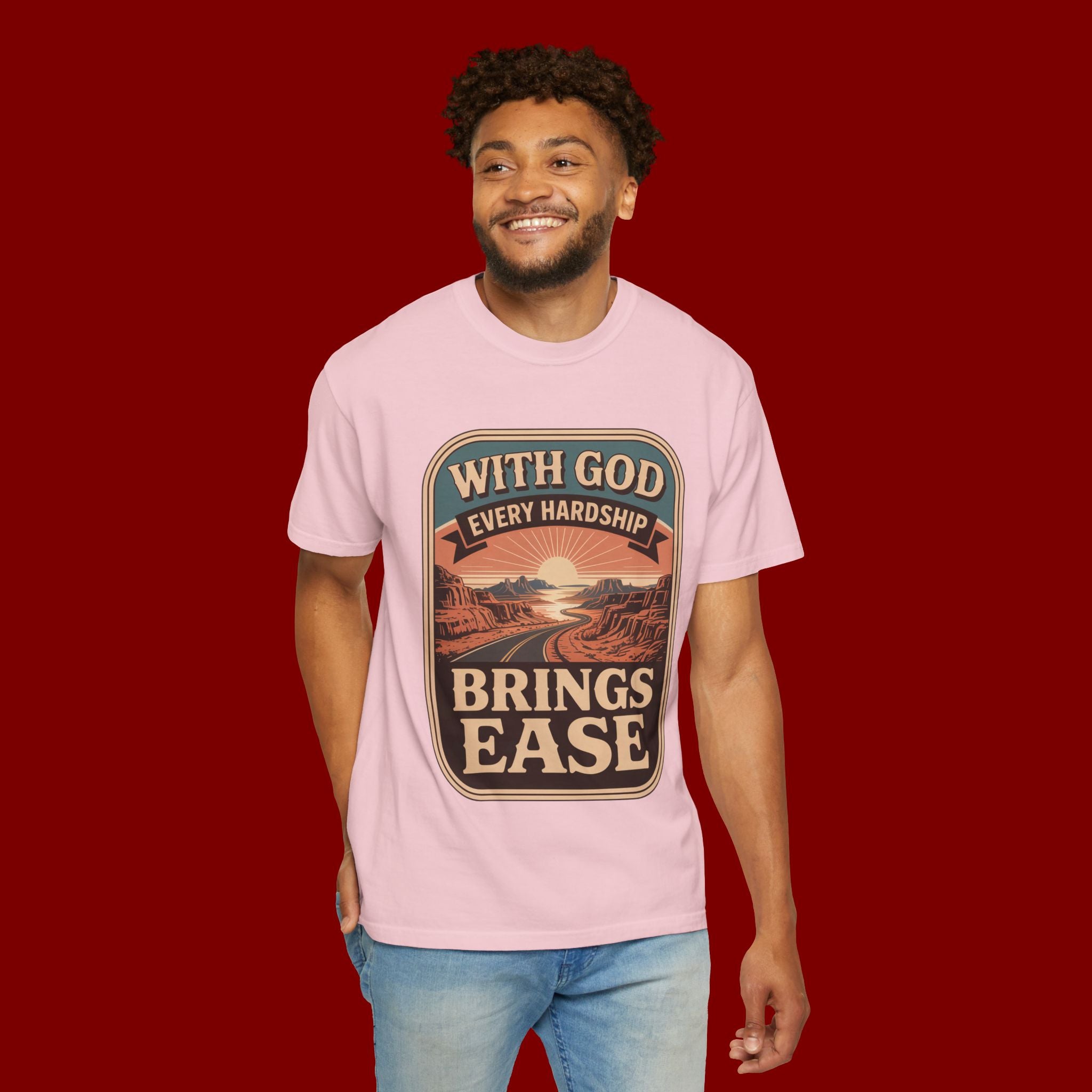 Scripture Comfort T-Shirt — "With God Every Hardship Brings Ease" Christian Faith Tee