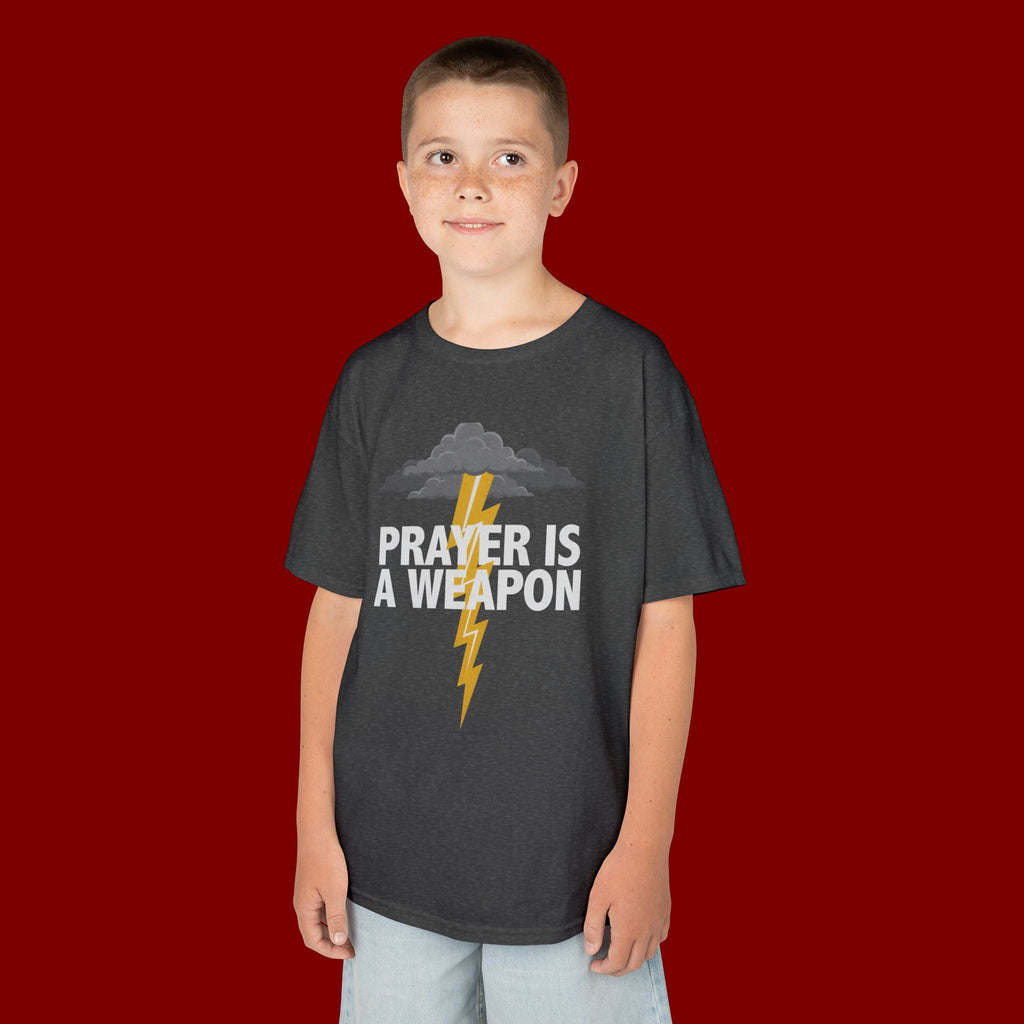 Kids Tee — "Prayer Is A Weapon" Lightning Graphic Christian Shirt