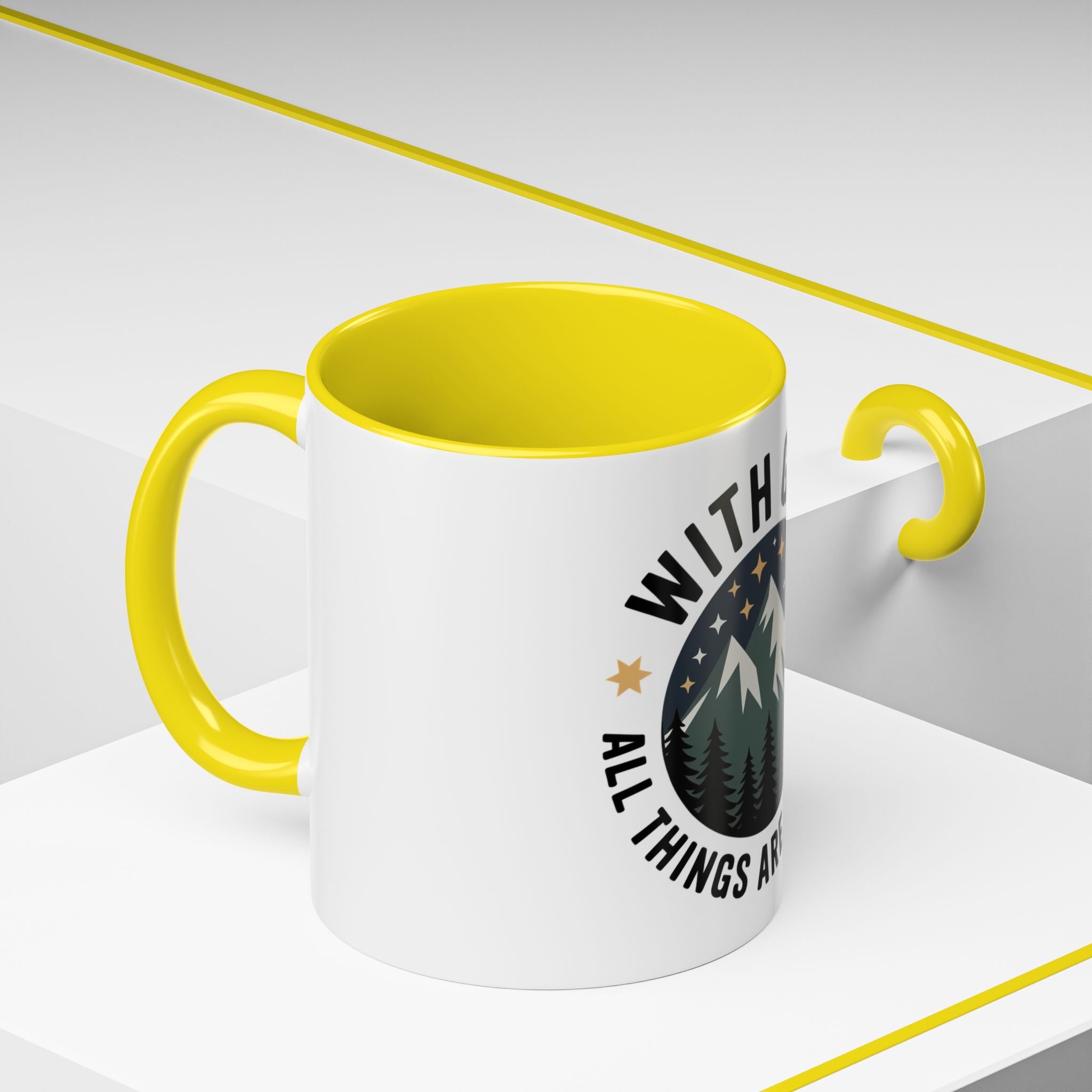 With God All Things Are Possible Accent Coffee Mug — Inspirational Faith Mountain Mug (11/15oz)