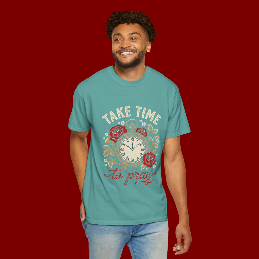 Take Time to Pray T‑Shirt — Vintage Pocket Watch & Roses Spiritual Tee