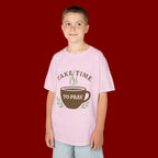 Kids Tee — "Take Time to Pray" Coffee Cup Faith Graphic