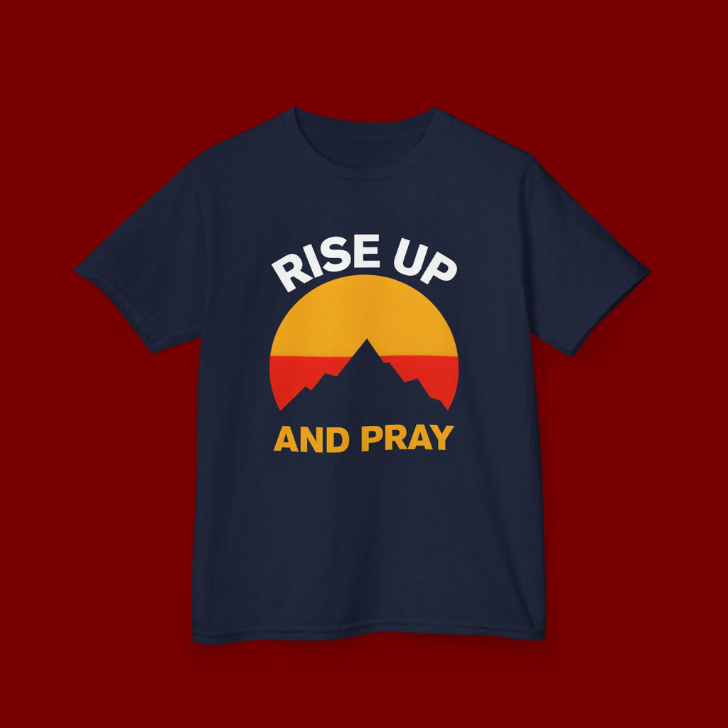 Kids Tee — "Rise Up and Pray" Mountain Sunrise Faith T‑Shirt