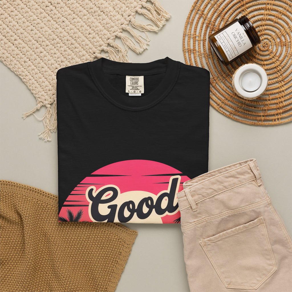 Good Vibes Only T-Shirt — Retro Sunset Palm Tee