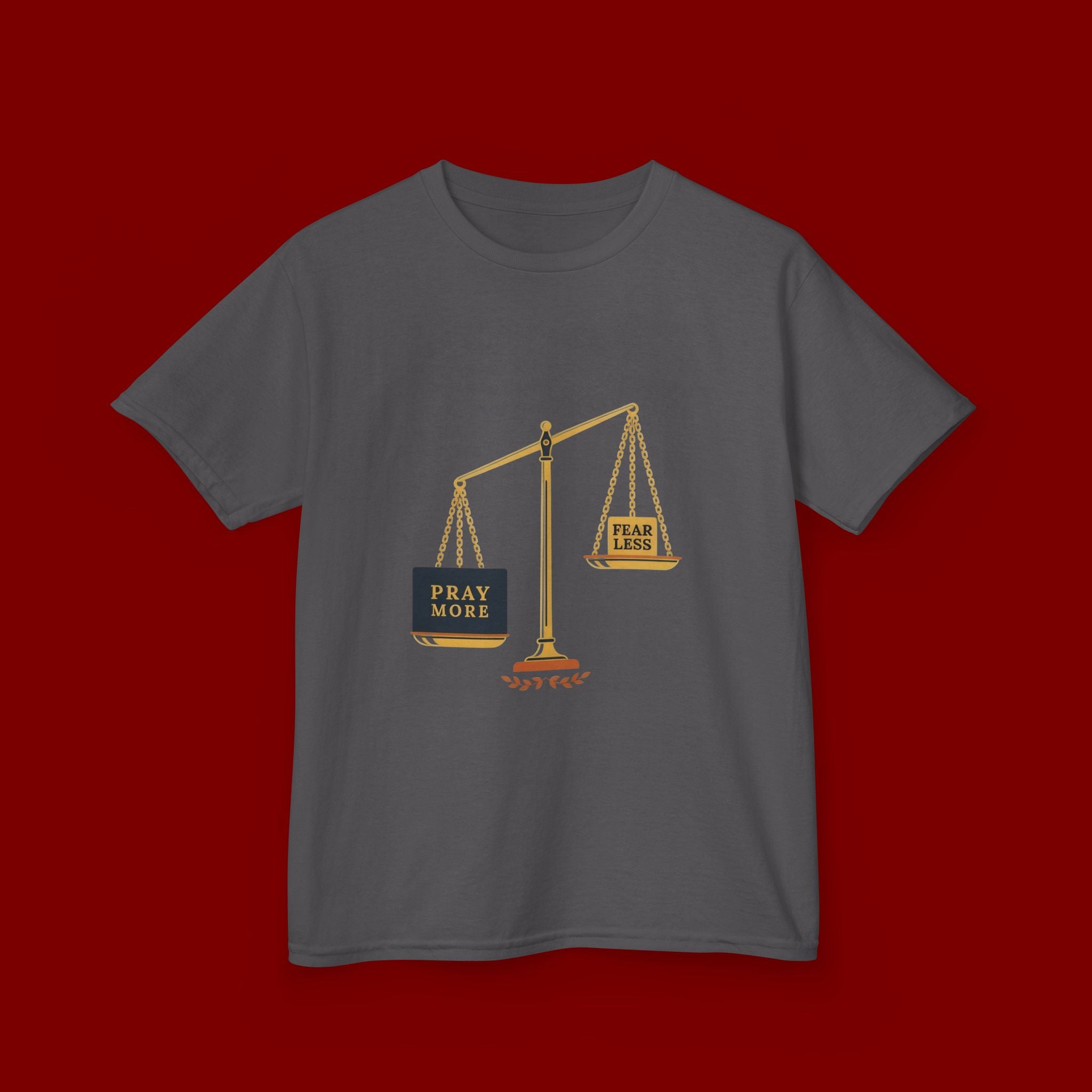 Kids Tee — Scales Design with 'Pray More' & 'Fear Less' Inspirational Graphic