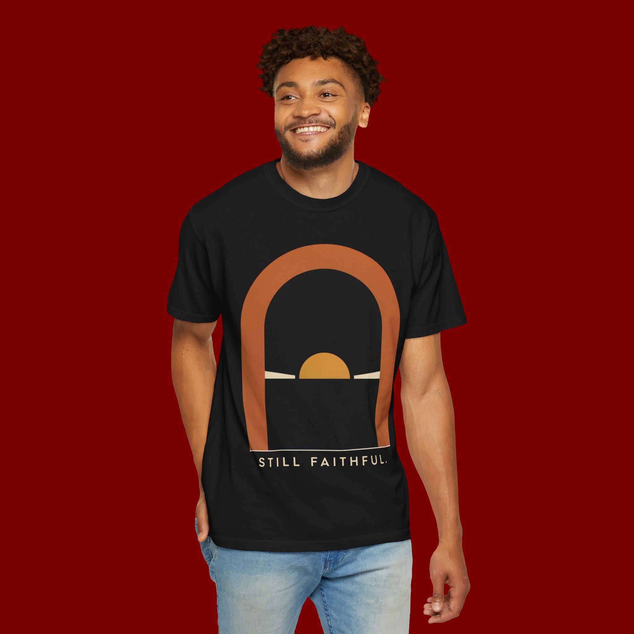 Still Faithful Sunset T-Shirt — Minimal Christian Graphic Tee