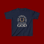 Kids T-Shirt – "All Strength Comes From God" Faith Tee for Boys & Girls