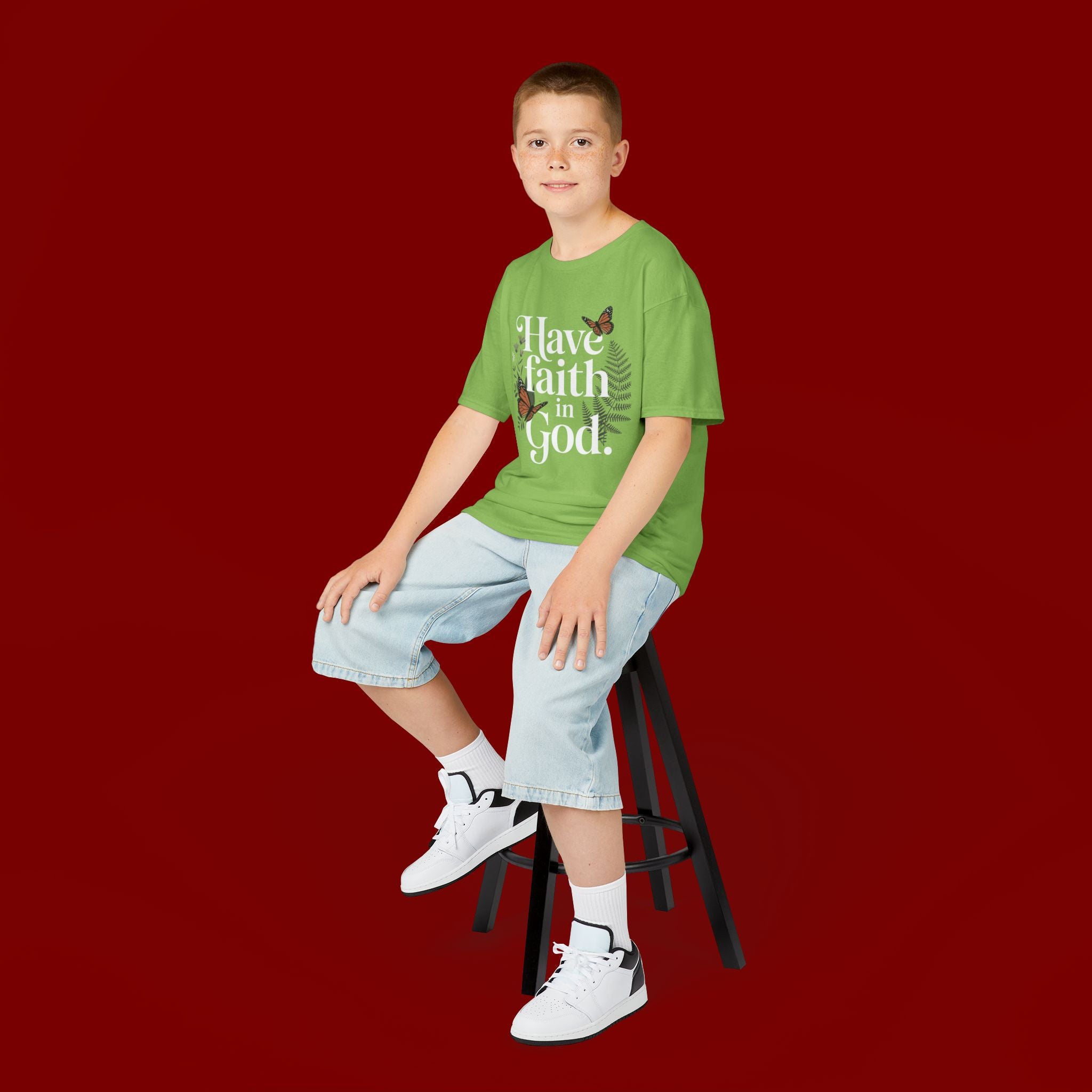Kids Tee — "Have Faith in God" Floral Christian Youth T‑Shirt