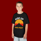 Kids Tee — "Rise Up and Pray" Mountain Sunrise Faith T‑Shirt