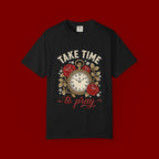 Take Time to Pray T‑Shirt — Vintage Pocket Watch & Roses Spiritual Tee