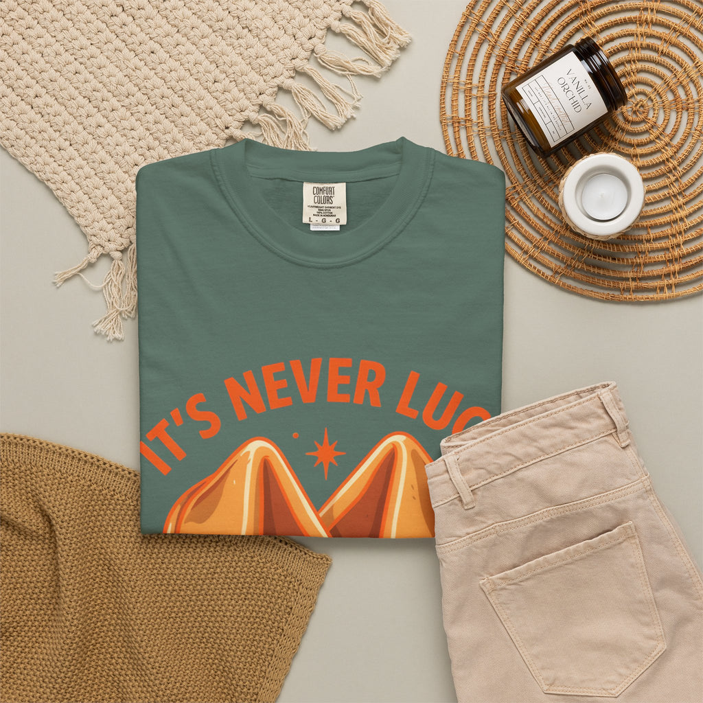 Christian Graphic T-Shirt — “It’s Never Luck, It’s Always God” Fortune Cookie Design