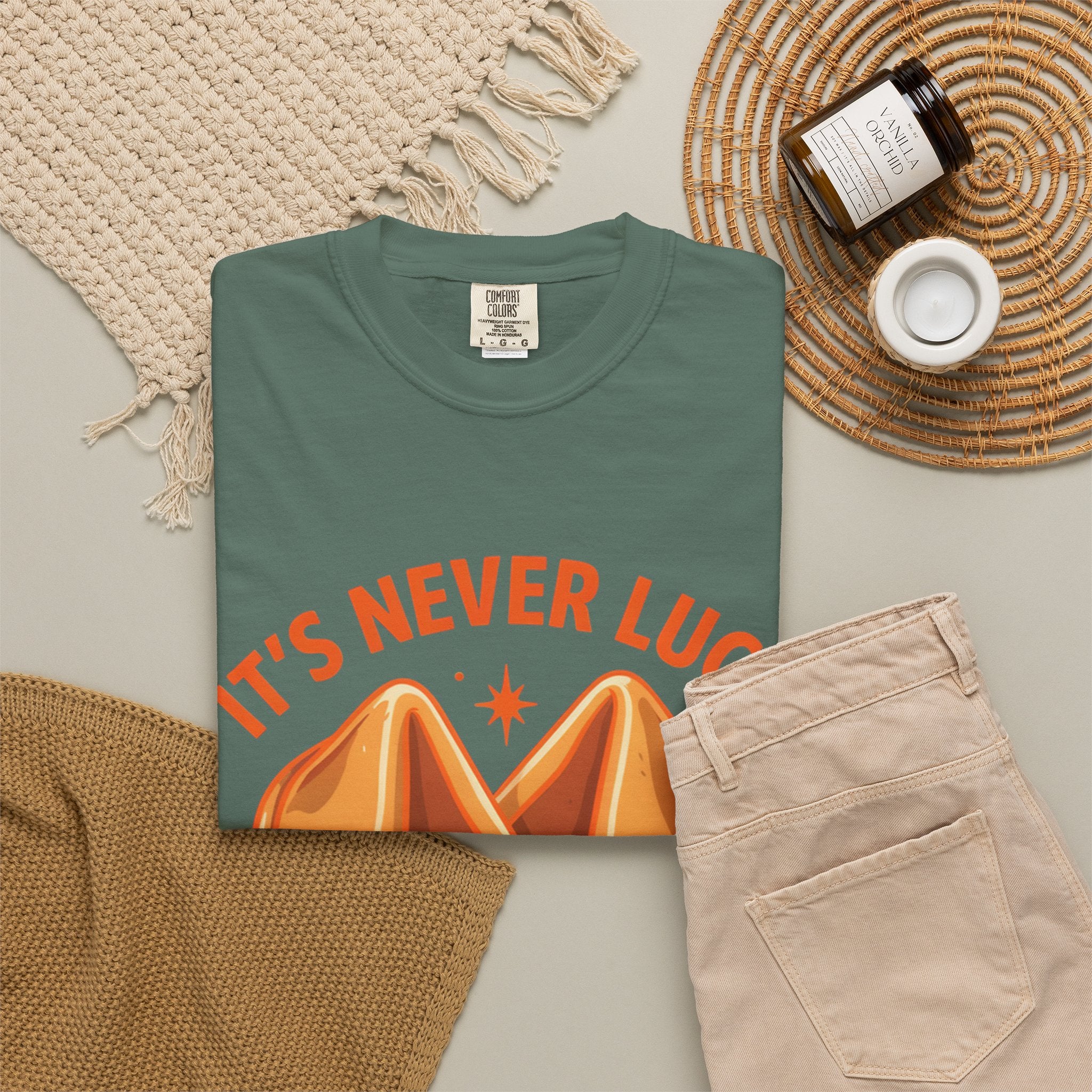 Christian Graphic T-Shirt — “It’s Never Luck, It’s Always God” Fortune Cookie Design