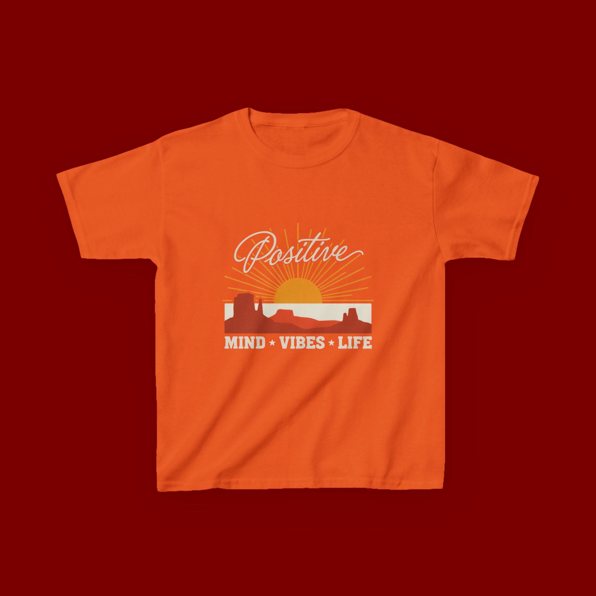 Kids T-Shirt - "Positive" Retro Sunrise Tee (Mind • Vibes • Life)