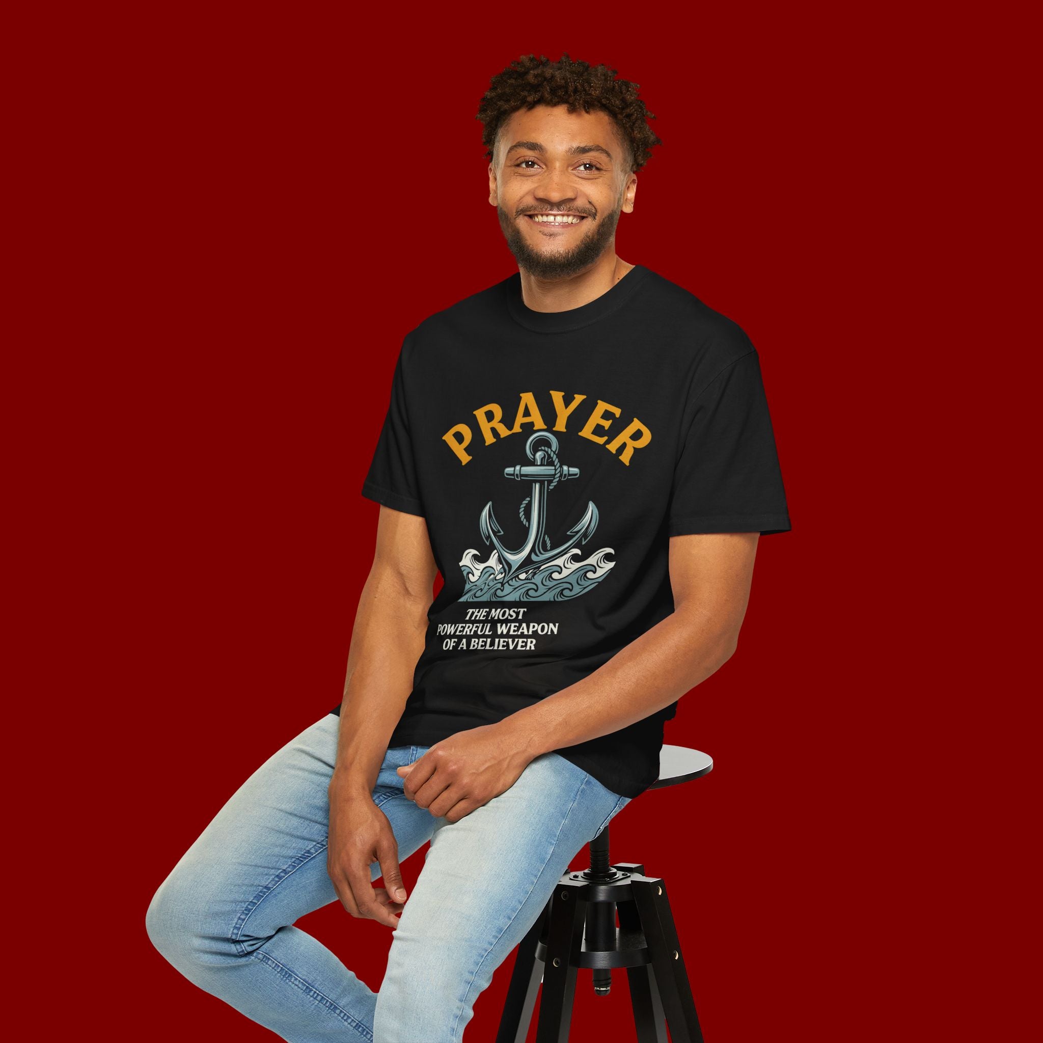 Prayer Anchor T-Shirt — "Prayer: The Most Powerful Weapon of a Believer" Christian Faith Tee