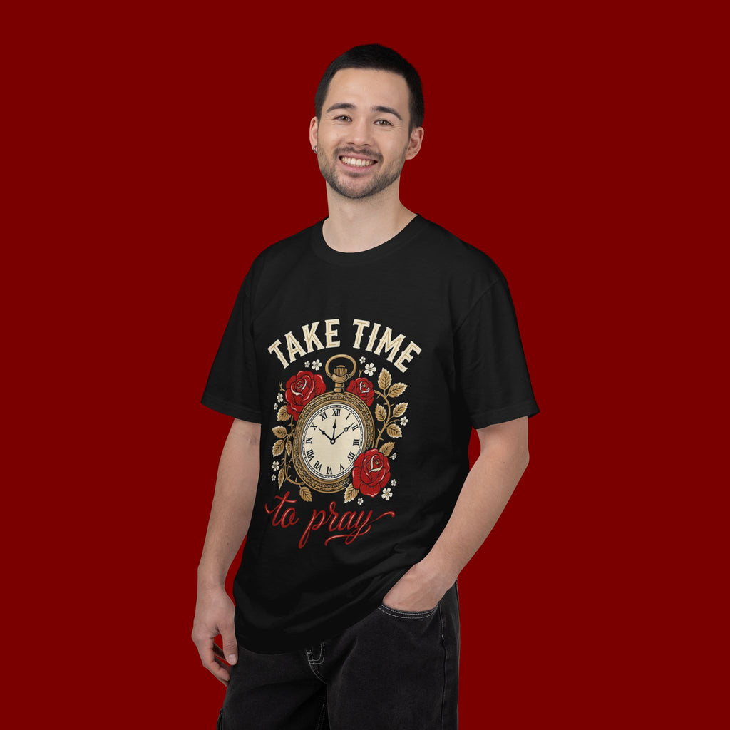 Take Time to Pray T‑Shirt — Vintage Pocket Watch & Roses Spiritual Tee