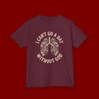 Kids T-Shirt – "I Can't Go a Day Without God" Floral Lungs Christian Tee